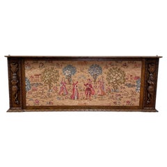 Tapiz o tejido antiguo de estilo Aubusson, de gran tamaño, con marco de roble tallado francés, de 8 pies
