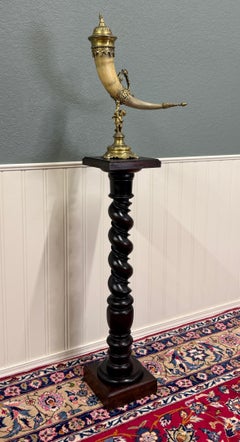 Antique French Louis XIII Barley Twist Pedestal Plant Stand Oak 42" T