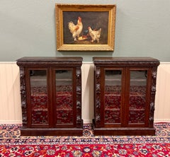 Antique French Pair of Renaissance Carved Bookcases Display Cabinets Oak c.1900