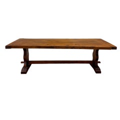 Antique French Country Farm Dining Table Farmhouse Trestle Base Oak c.1890s