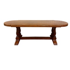 Antique French Country Dining Table Farmhouse Double Baluster Honey Oak 1930s