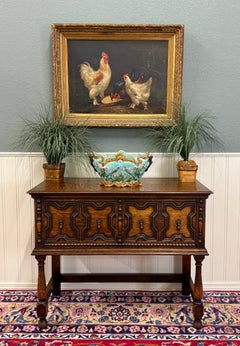 Antique English Jacobean Sideboard Server Entry Sofa Table Oak c.1920s-30s