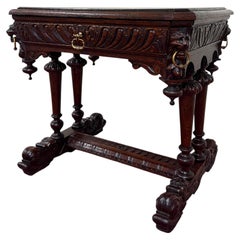 Antique French Oak Renaissance Revival Library Dolphin Table Desk c. 1880s