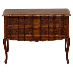 Antique French Chest of Drawers Console Serpentine Carved Walnut Louis XV c.1920