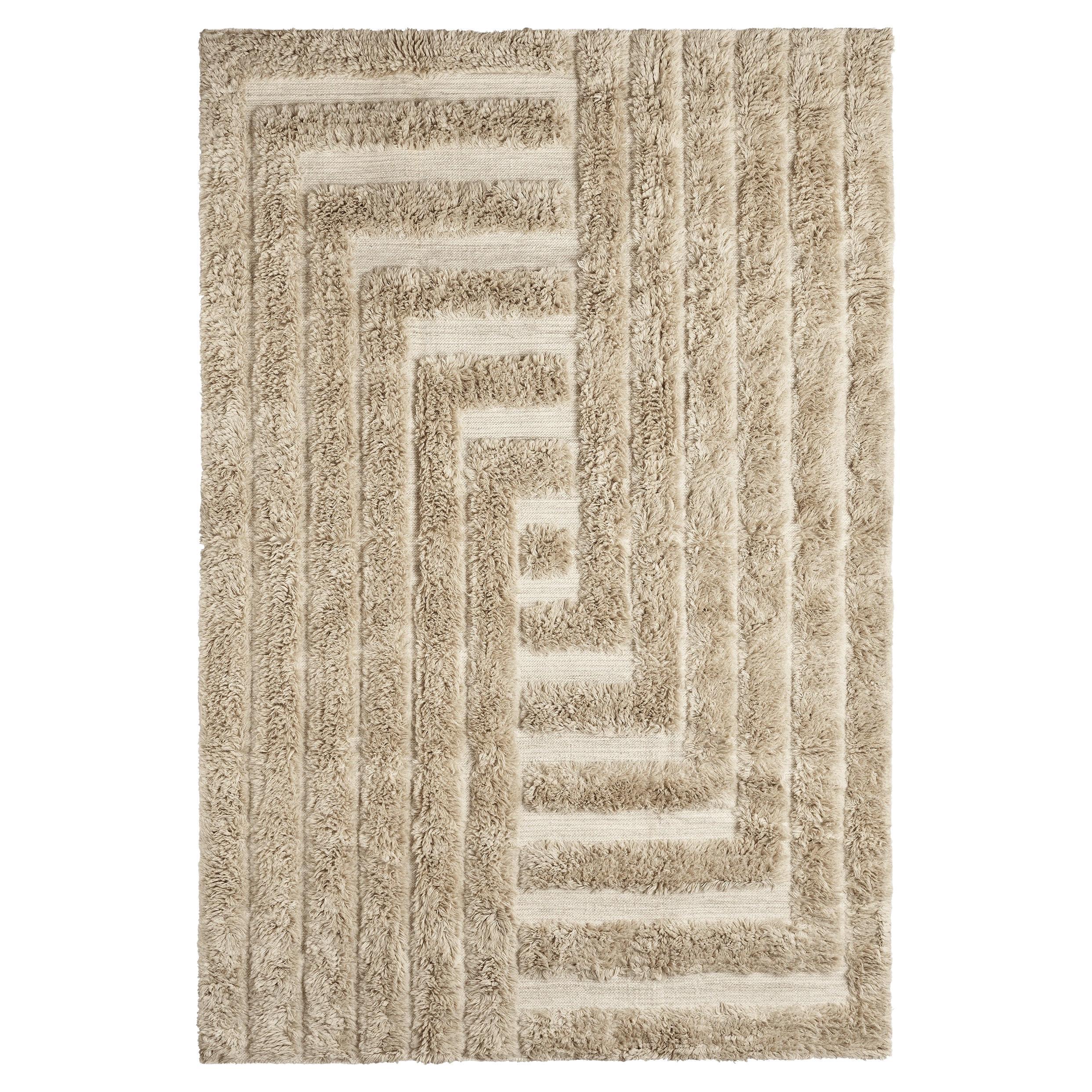 Alfombra de lana tejida a mano Laberinto Beige Pequeña