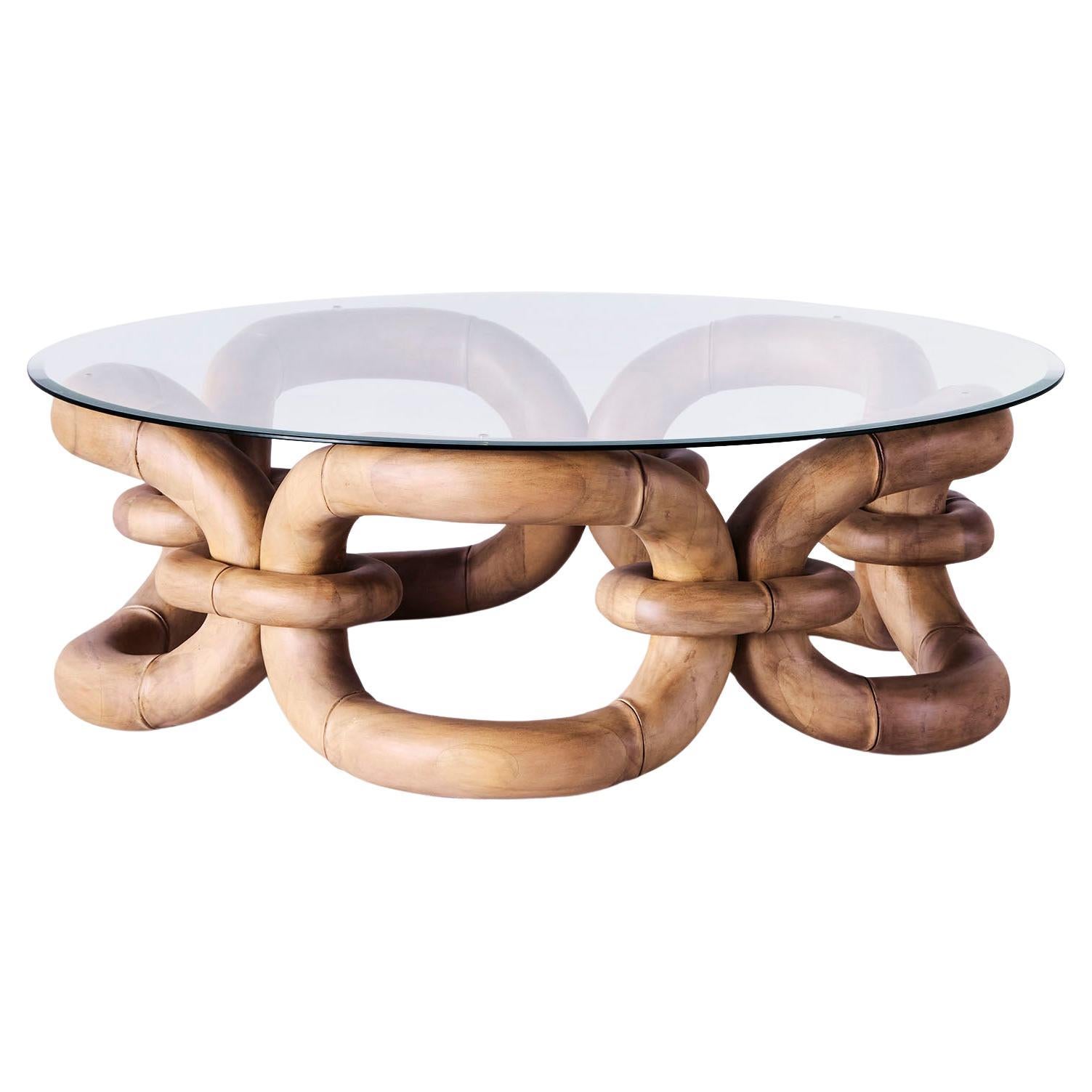 Bamboo Coffee Table with Glass Top, Model Bracelet For Sale
