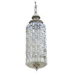 Mid Century French Textured Glass Pendant Light Lantern C1950