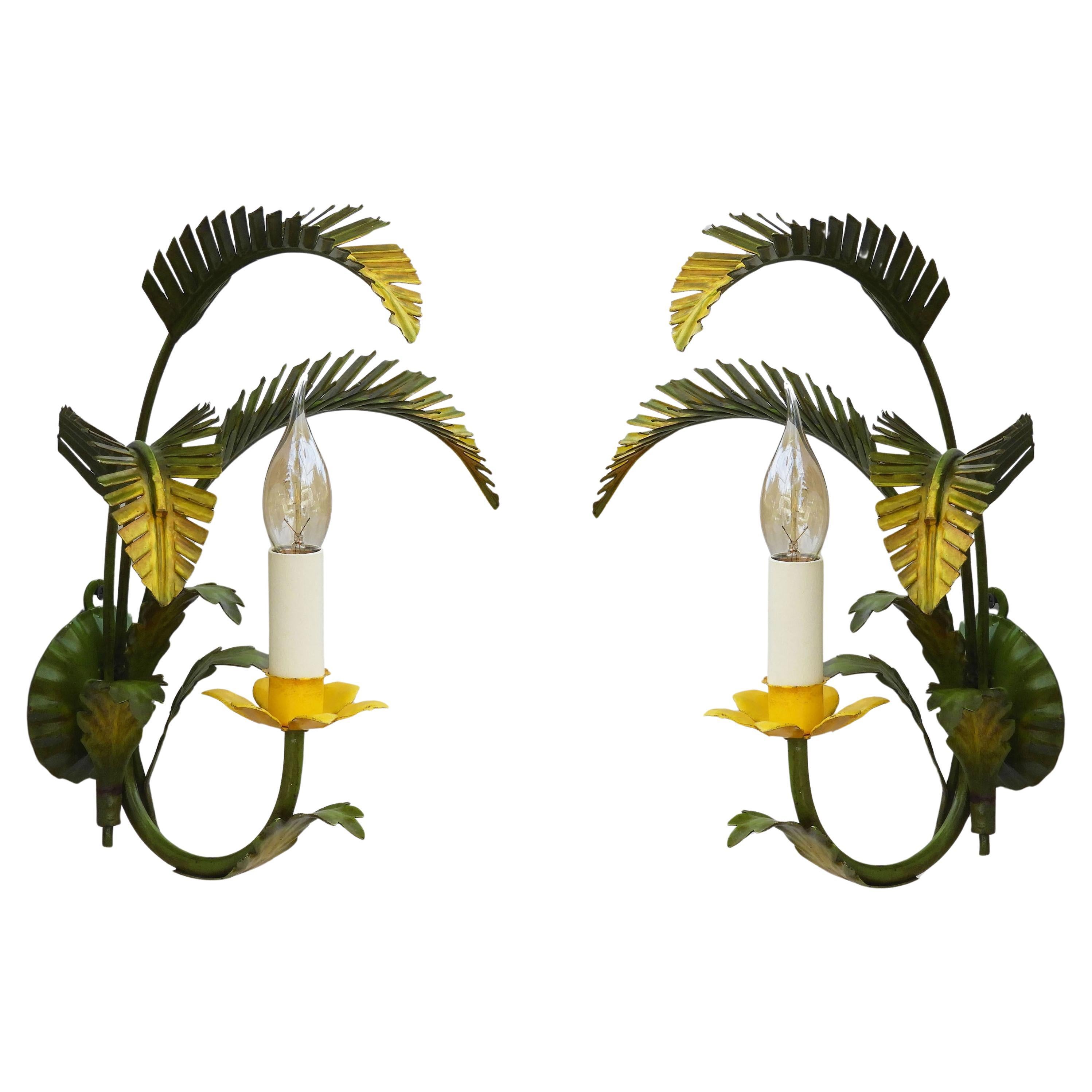 Mid Century Italian Palm Leaf Wall Lights C1950 Two Pairs Available For Sale