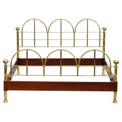 Vintage Italian One Of A Kind Kingsize Brass and Wood Bed C1980