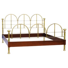 Vintage Italian One Of A Kind Kingsize Brass and Wood Bed C1980