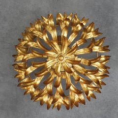 Spanish Mid-Century Gilt Iron Foliage Flush Mount Light, circa 1950s