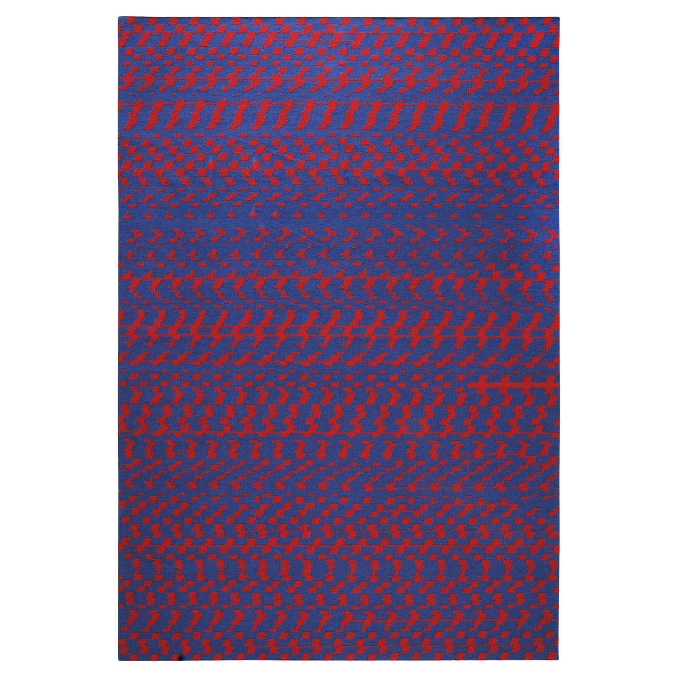 Fuoritempo - Red Blue - Design Kilim Rug Paolo Giordano Wool Carpet Cotton For Sale