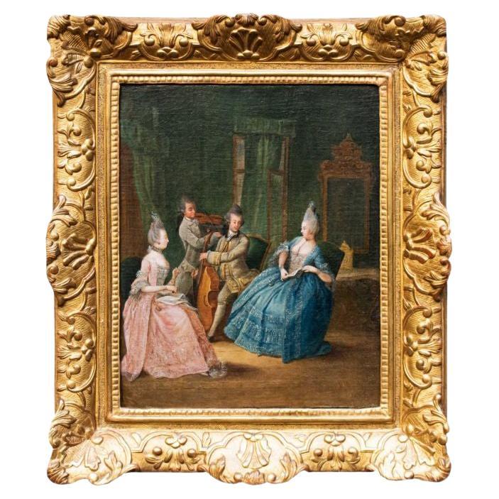 18th Century Concert scene Painting Oil on Canvas by Daniel Nikolaus Chodowiecki For Sale
