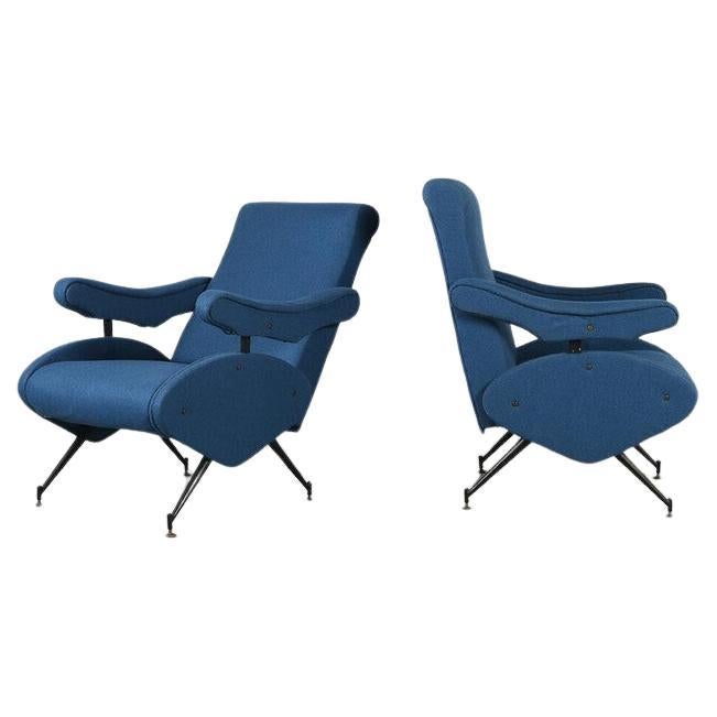 Pair of Reclining Fabric Lounge Chairs by Nello Pini for Novarredo, Italy 1959