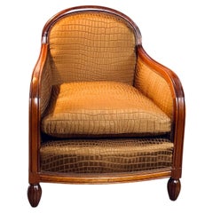 Poltrona da club d’epoca in stile Art Nouveau, rivestimento realizzato a mano, Francia, 1960