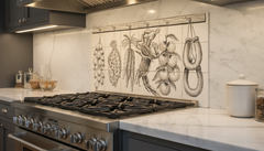 Kitchen Tile Backsplash "Hanging Foods" Hand Painted Portuguese Tiles Azulejos