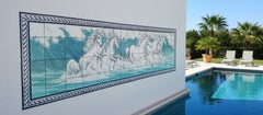 Outdoor Portuguese Azulejo Tile Mural "Unicorns" Hand Painted & Signed by Artist