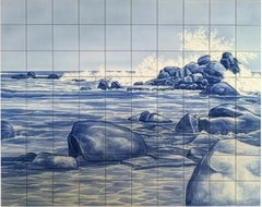 Portugiesische Azulejos-Kachel-Wandmalerei „Sea“, handbemalt und signiert vom Künstler