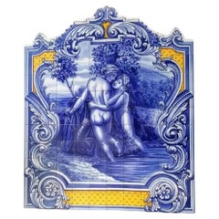 Large Portuguese Tile Mural "Romantic Motif" Hand Painted & Signed by Artist