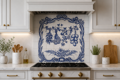 Kitchen Tile Backsplash - Hand Painted Portuguese Tiles Azulejos "Hanging Foods"