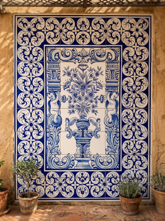 Albarrada Cherubs and Flowers Tile Mural - Hand Painted Portuguese Ceramic Tiles