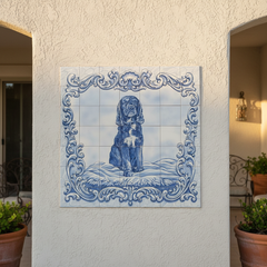 Dog Tile Mural - Hand Painted Portuguese Tiles Azulejos "Dog Portrait"