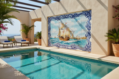 Azulejos Portuguese Decorative Tiles "Ship" Hand Painted and Signed by Artist