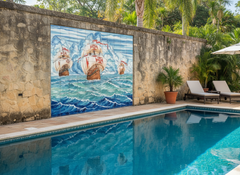 Portuguese Azulejos Tile Mural "Ships" Hand Painted & Signed by Artist