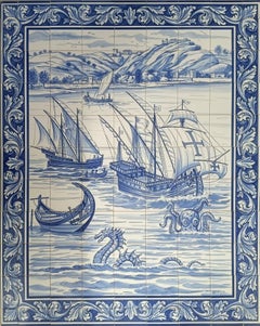 Mural de Azulejos Portugueses "Mitos del Mar" Pintado a Mano y Firmado por el Artista