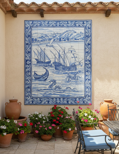 Portuguese Azulejos Tile Mural "Sea Myths" Hand Painted and Signed by Artist