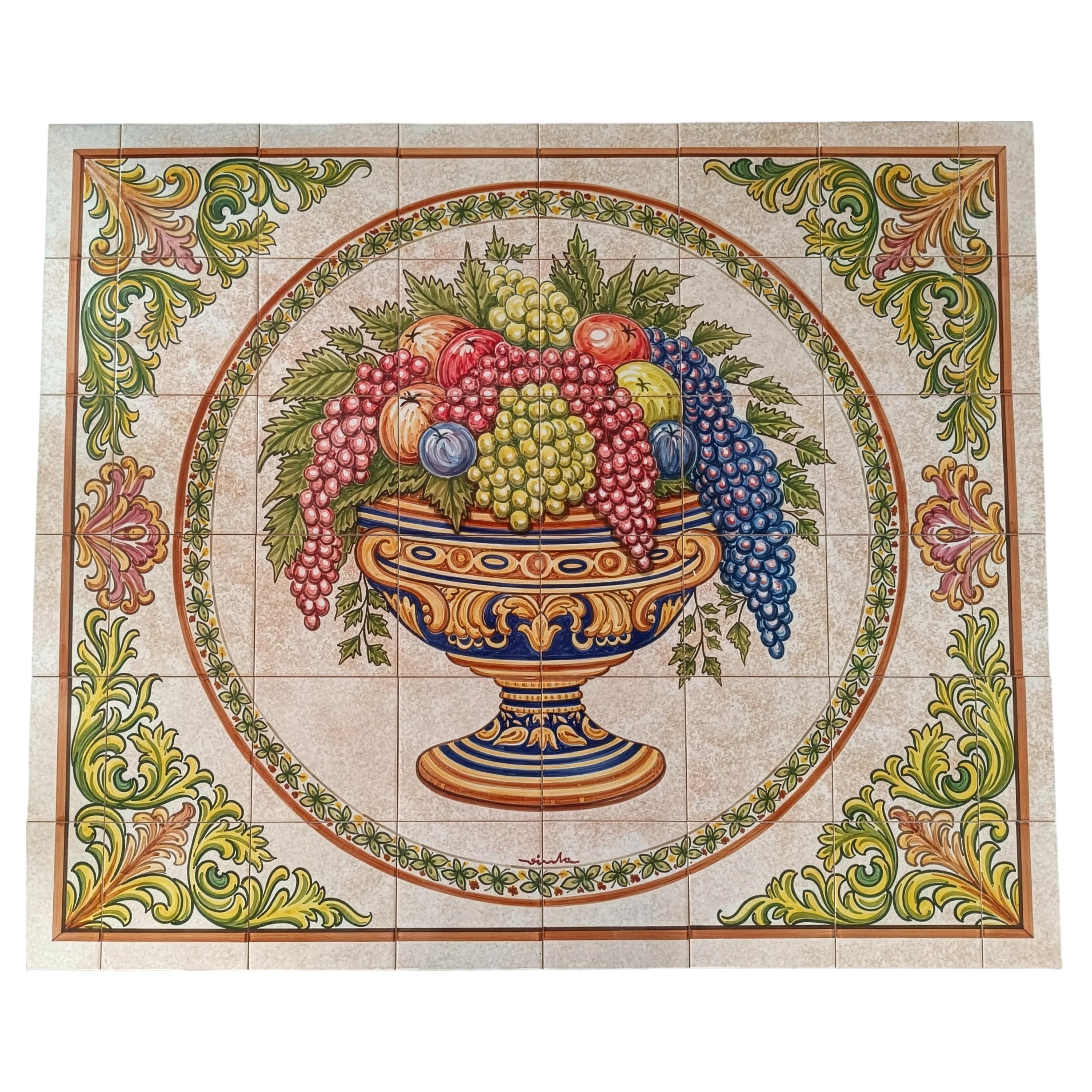 Fresque murale en carreaux de cuisine portugais « Fruit Bowl », peinte à la main et signée par l'artiste