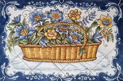 Portuguese Tile Mural "Flower Basket" Hand Painted and Signed by Artist