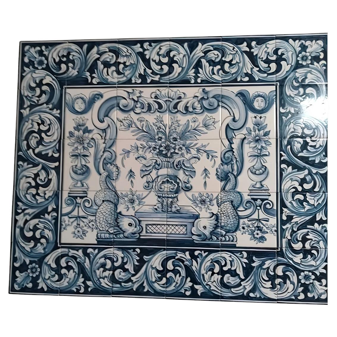 Portuguese Azulejos Tile Mural - Hand Painted Indoor/Outdoor Tiles "Albarrada"