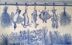 Kitchen Tile Backsplash "Hanging Foods" Hand Painted & Signed by Artist