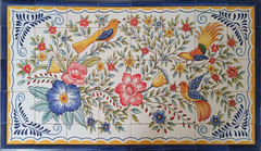 Portuguese Azulejos Mural - Hand Painted Indoor/Outdoor Tiles "Flowers & Birds"
