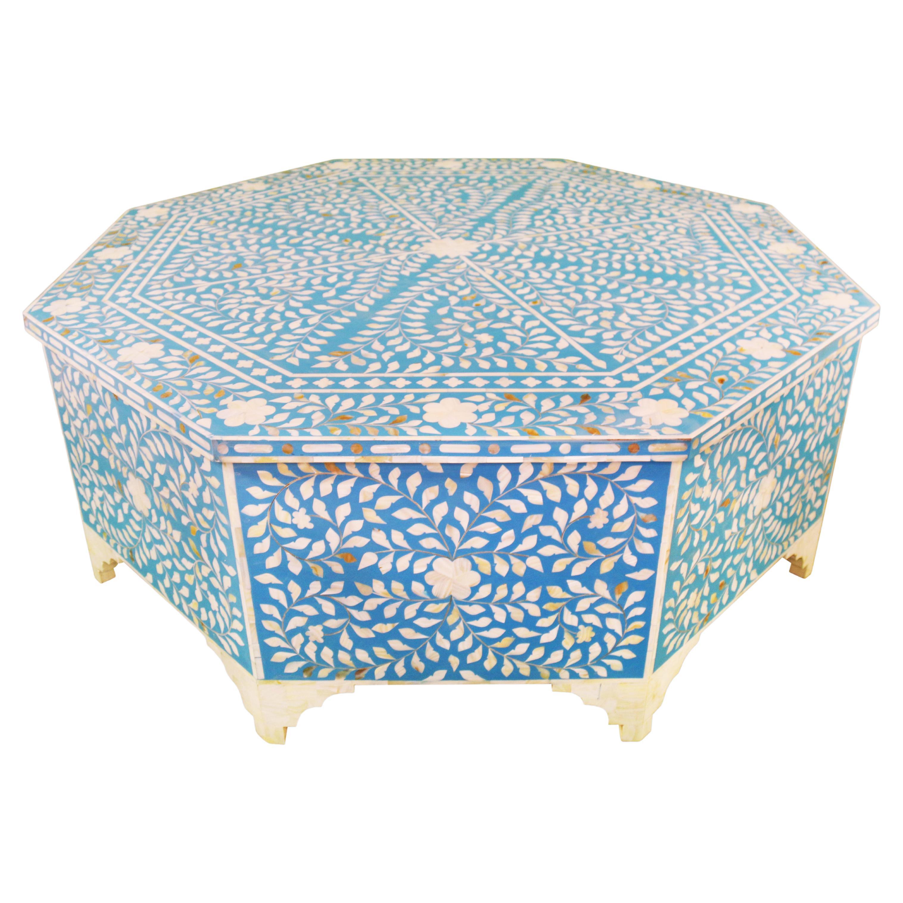 Octagonal Coffee Table in Mellow Azure For Sale
