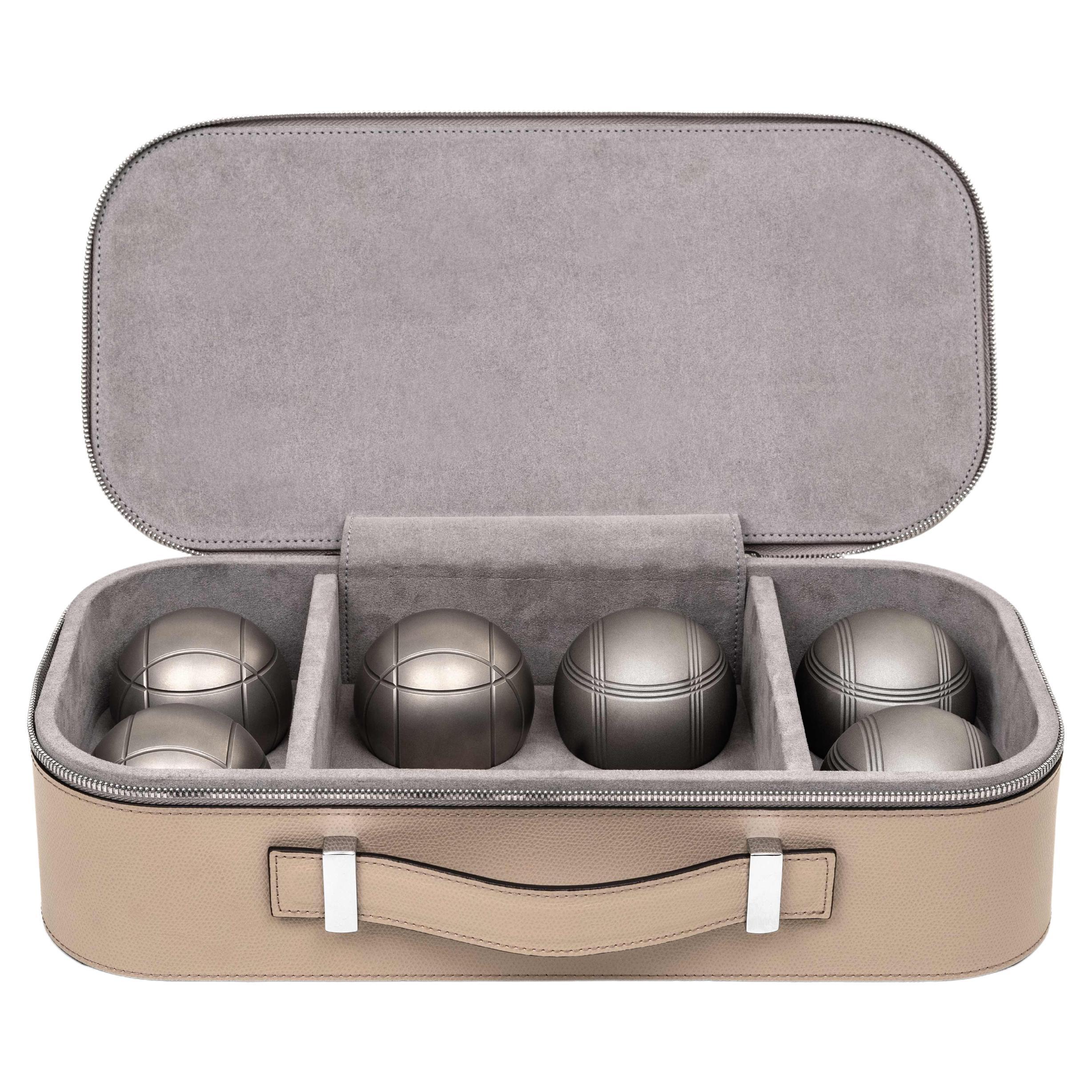 21st Century Petanque Game Set with Leather Box Handmade in Italy For Sale