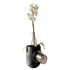 Orchid BIB Pot, in Matte Black and Broken Silver, by Artist Stef Duffy