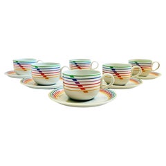 1980s Block Sextet Rainbow Mugs and Saucers - Set of 6