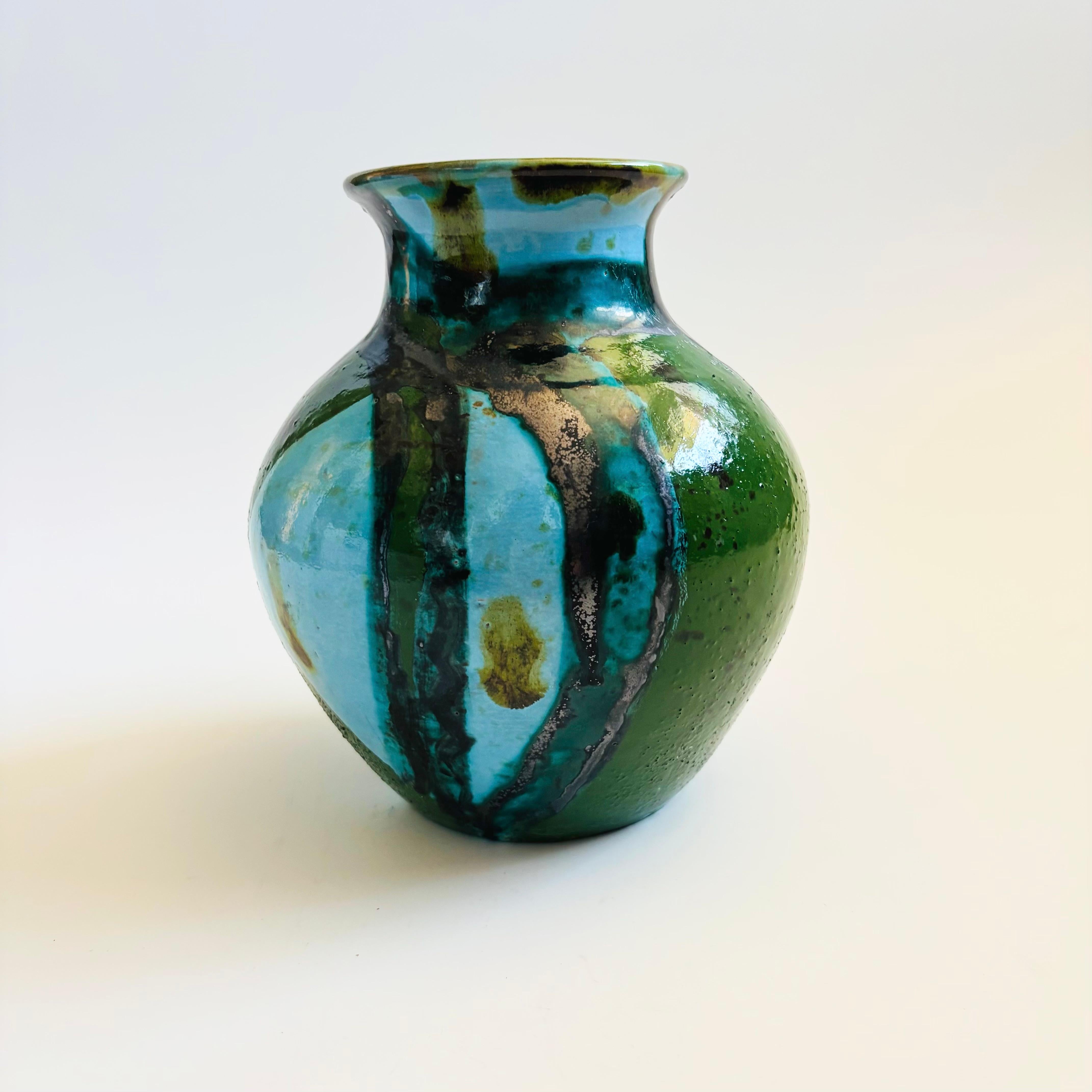 Green Studio Pottery Vase For Sale 1