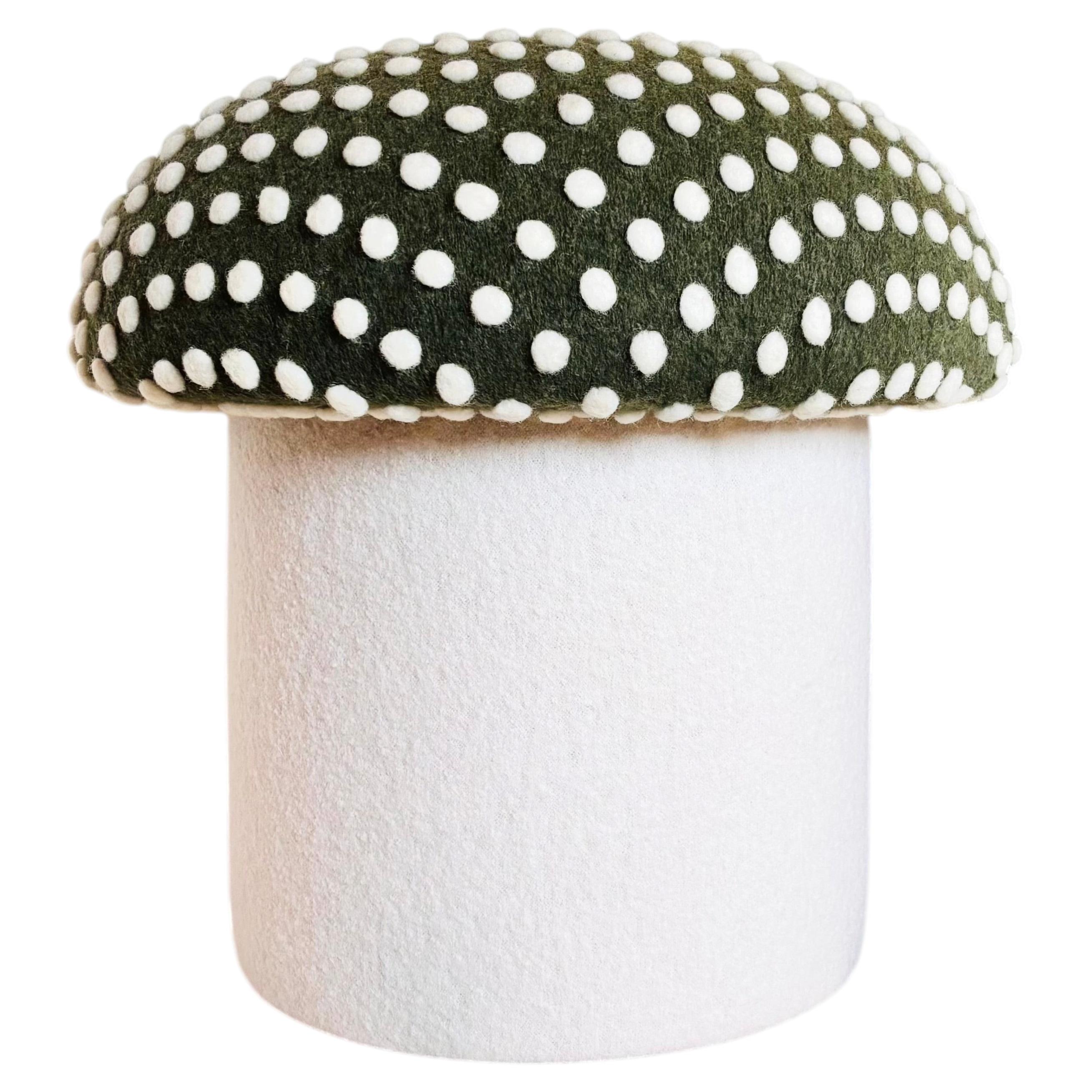 Mushroom Ottoman in Wool Green Fly Agaric