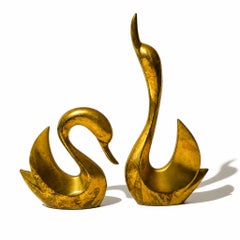 Large Modernist Vintage Brass Swans - Set of 2