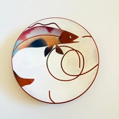Vintage Hand Painted Studio Pottery Fish Plate or Wall Hanging