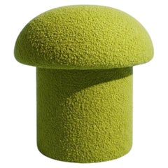 Mid-Century Modern Style Handmade Mushroom Ottoman in Pistachio Green Boucle