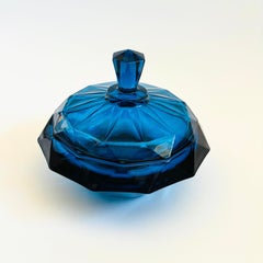 Ciotola con coperchio Viking Glass Bluenique, stile Mid-Century Modern, Stati Uniti, 1960