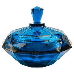 Ciotola con coperchio Viking Glass Bluenique, stile Mid-Century Modern, Stati Uniti, 1960