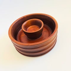 Mid-Century Modern Large Ribbed Wood Chip and Dip Serving Bowl, 1960s