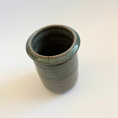 Vintage Studio Pottery Vase or Utensil Holder, Two-Toned Speckled Green Glaze