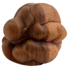 Vintage Carved Wood Weeping Buddha Sculpture, Late 20th Century