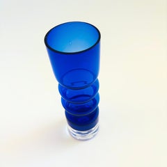 Mid Century Cobalt Blue Hooped Glass Vase by Bo Borstrom for Aseda, Sweden